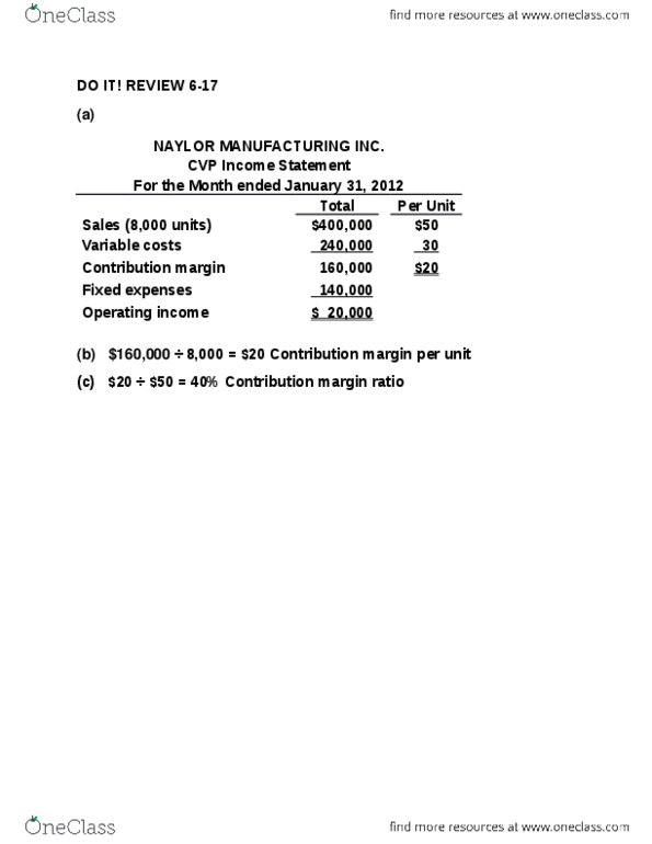 COMM 305 Chapter Notes - Chapter 6: Operating Leverage, Income Statement, Contribution Margin thumbnail