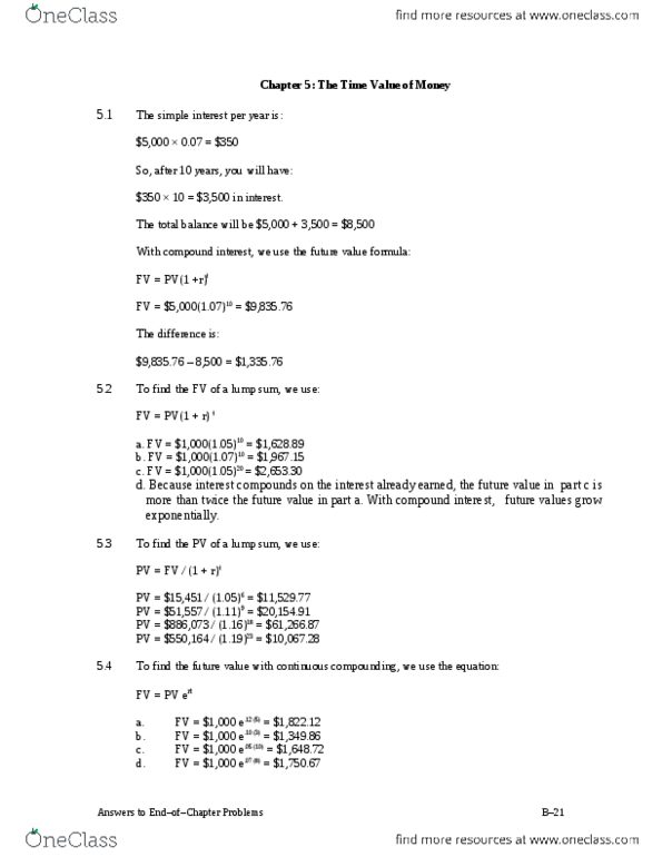 FINA 395 Chapter Notes - Chapter 5: Capital Budgeting, Cash Flow, Compound Interest thumbnail