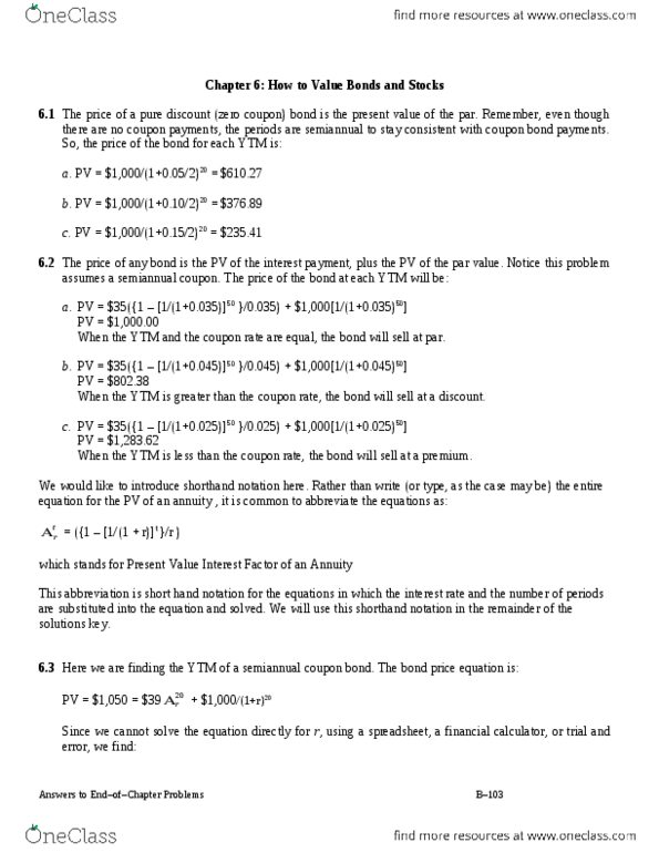 FINA 395 Chapter Notes - Chapter 6: Dividend Yield, Hit 105, Net Present Value thumbnail
