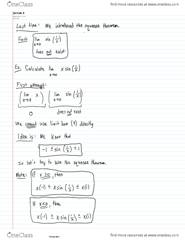 Calculus 1000A/B Lecture Notes - Lecture 9: Squeeze Theorem, Joule thumbnail