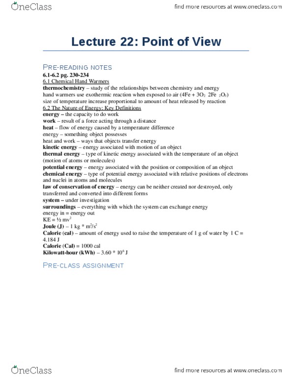 CHEM 1A Chapter Notes - Chapter 6.1-6.2: Kilowatt Hour, Calorie thumbnail