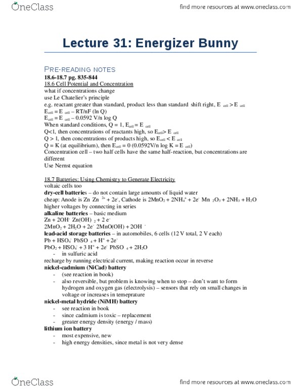 CHEM 1A Chapter Notes - Chapter 18.6-18.7: Lead, Energy Density, Energizer Bunny thumbnail