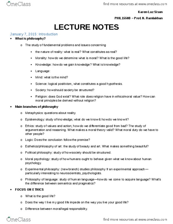 PHIL 1550 Lecture Notes - Lecture 1: Normative Ethics, Moral Reasoning, Jeremy Bentham thumbnail
