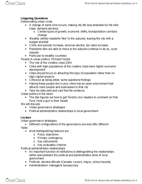 POL346Y5 Lecture Notes - Lecture 4: Creative Class, Metrolinx, Rob Ford thumbnail