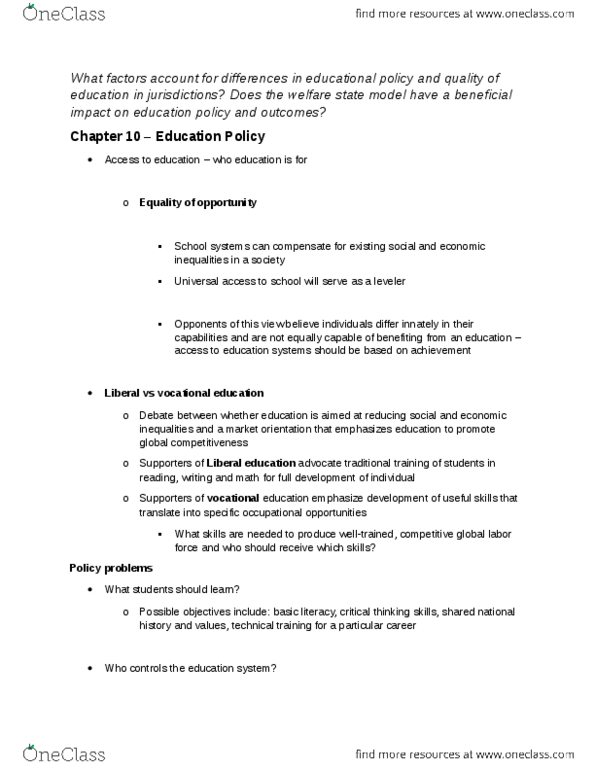 POLSCI 4G06 Chapter Notes - Chapter 10: High Tech, Advantageous, School Choice thumbnail