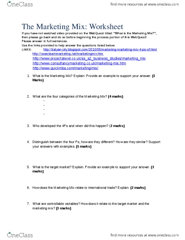 BUS 100 Lecture Notes - Lecture 2: Webquest, Marketing Mix thumbnail