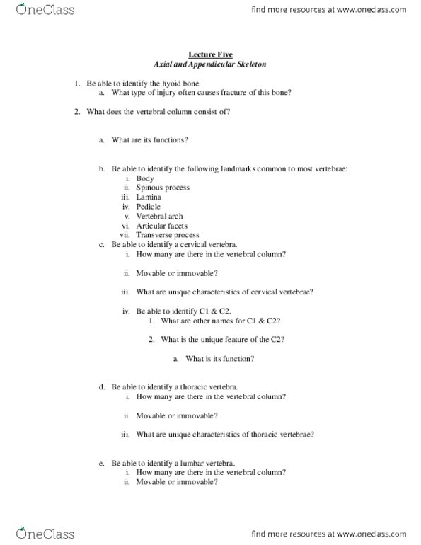 MOVESCI 230 Lecture Notes - Lecture 5: Acetabulum, Acromion, Olecranon thumbnail