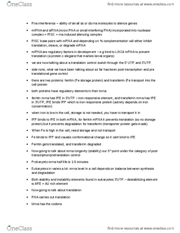 BIOL308 Lecture Notes - Lecture 21: Erythrocyte Sedimentation Rate, Ribosome, Start Codon thumbnail