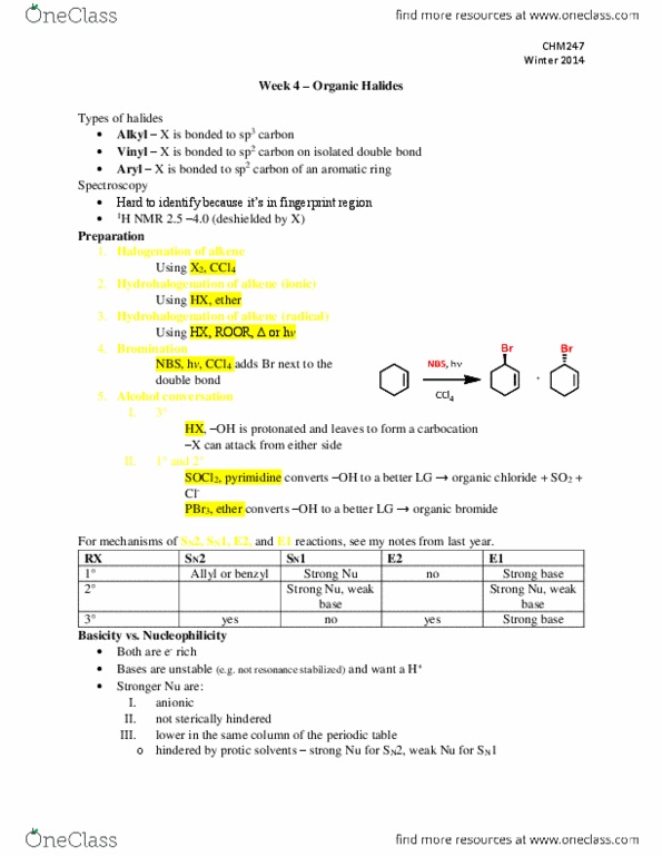 CHM247H1 Lecture Notes - Lecture 4: Hydrohalogenation, Benzyl Group, Halogenation thumbnail
