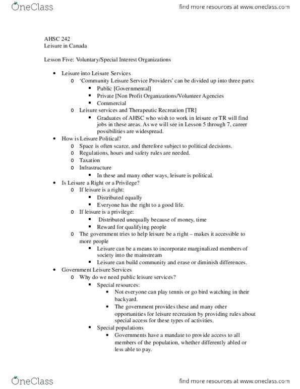 AHSC 241 Lecture Notes - Lecture 5: United Way Of Canada, Class Discrimination thumbnail