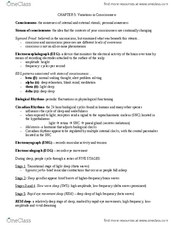 PS102 Chapter Notes - Chapter 5: Reticular Formation, Barbiturate, Ernest Hilgard thumbnail