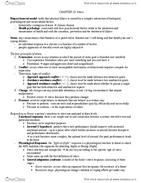 PS102 Chapter Notes - Chapter 13: Conscientiousness, Aids, Type A And Type B Personality Theory thumbnail