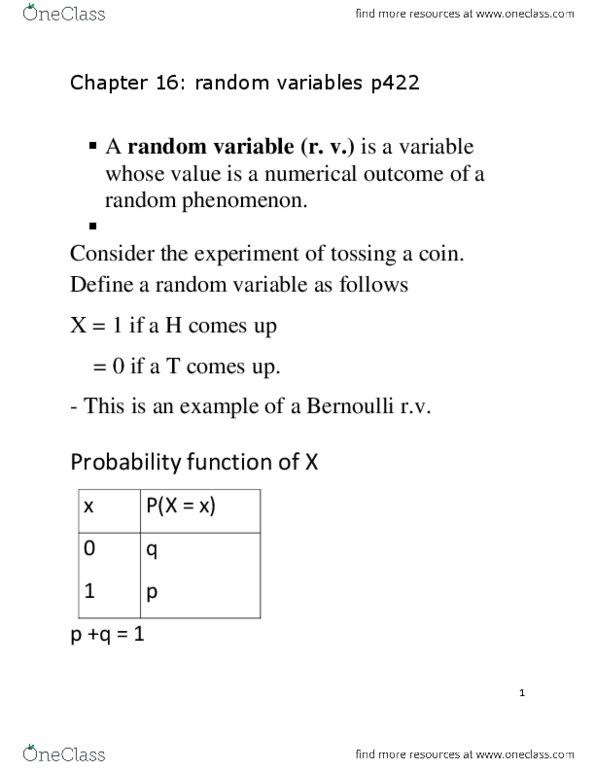 STAB22H3 Lecture Notes - Lecture 9: Probability Distribution, Squared Deviations From The Mean, Pcx thumbnail