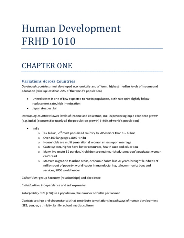FRHD 1010 Chapter Notes - Chapter 1-3: Apgar Score, Prenatal Development, Infertility thumbnail