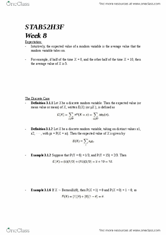 STAB52H3 Lecture Notes - Lecture 8: Sample Space, Binomial Theorem, Joint Probability Distribution thumbnail
