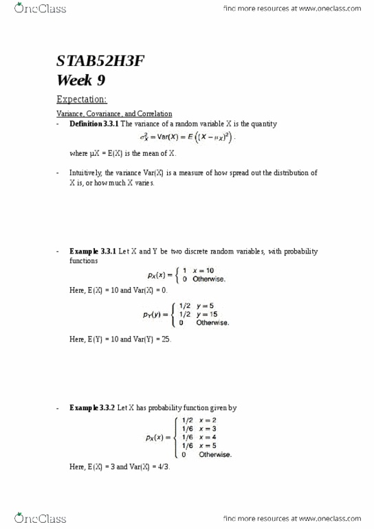 STAB52H3 Lecture Notes - Lecture 9: Binomial Theorem, Independent And Identically Distributed Random Variables, Marginal Distribution thumbnail
