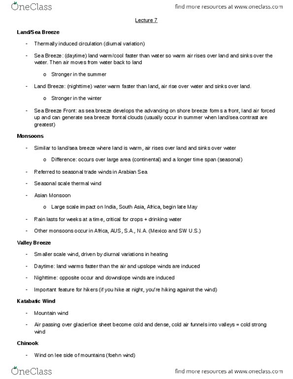 EESA09H3 Lecture Notes - Lecture 7: Thermal Wind, Monsoon Of South Asia, Migraine thumbnail