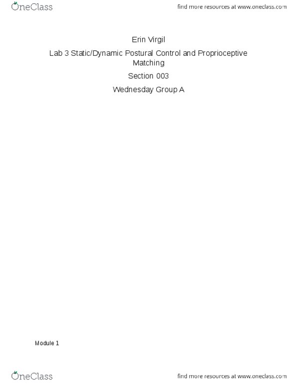 MOVESCI 320 Lecture Notes - Lecture 3: Golgi Tendon Organ, Force Platform, Posterior Column thumbnail