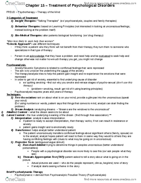 PSYC 1010 Lecture 13: CHAP 15 - TREATMENT OF PSYCHOLOGICAL DISORDERS thumbnail