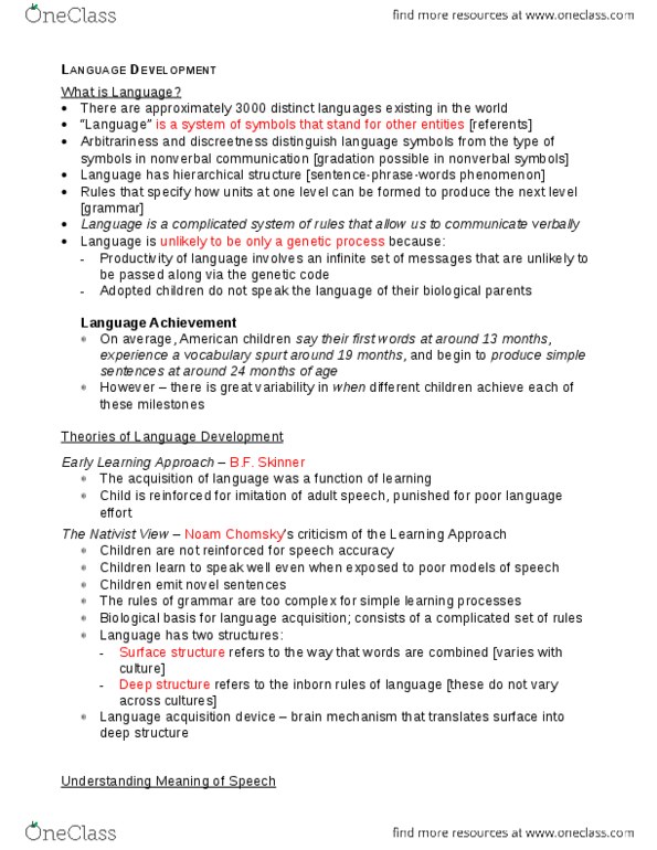 PSY 2105 Chapter Notes - Chapter 10: Baby Talk, Surface Roughness, Dan Slobin thumbnail