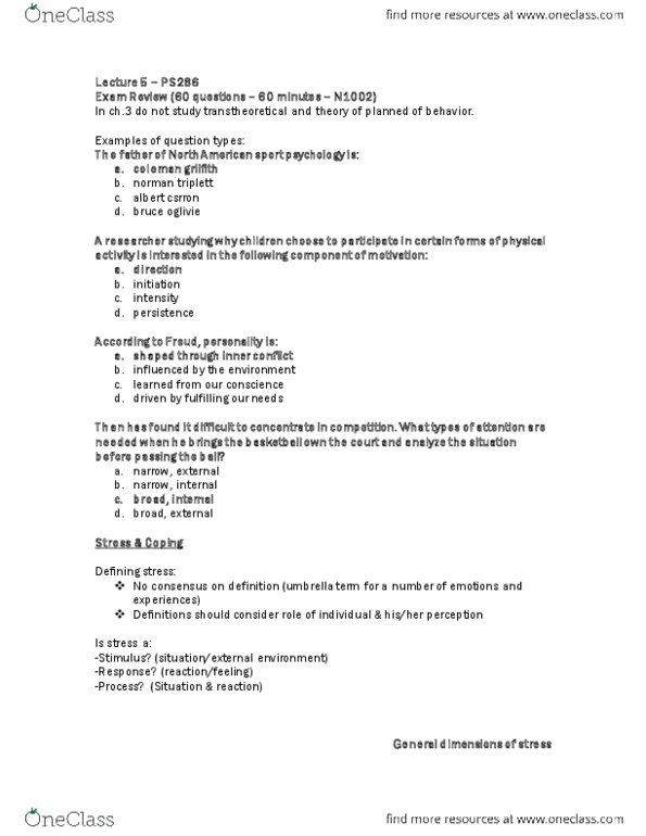 PS286 Lecture Notes - Lecture 5: Psych, Goal Setting, Stress Management thumbnail