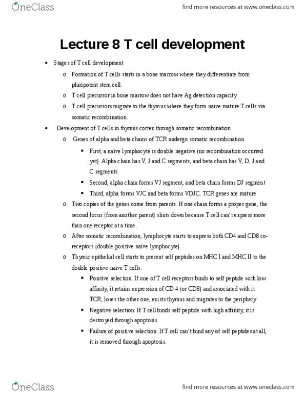 IMIN200 Lecture Notes - Lecture 8: Antigen, Mhc Restriction, Mhc Class I thumbnail