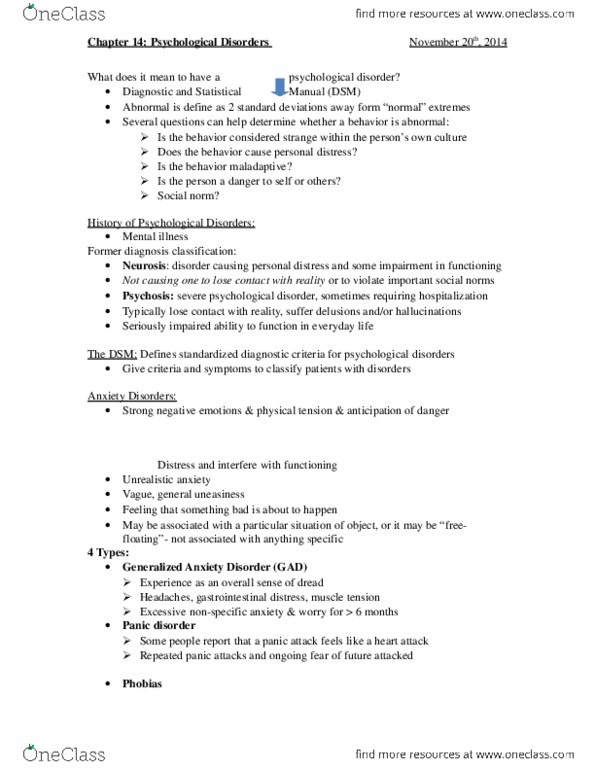 PS101 Chapter Notes - Chapter 14: Etiology, Avolition, Alogia thumbnail