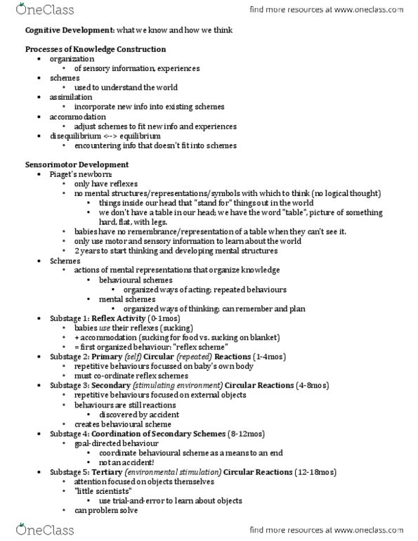 PSYC 402 Lecture Notes - Lecture 4: Object Permanence thumbnail