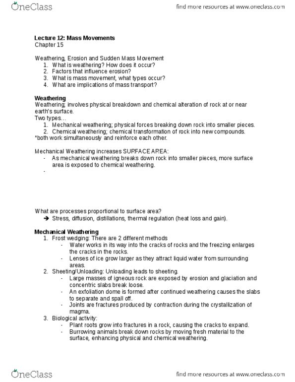 GEO 1111 Lecture Notes - Lecture 12: Silicate Minerals, Regolith, Calcite thumbnail