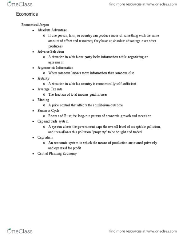 CAS EC 101 Chapter Notes - Chapter 1-30: Side Effect, Opportunity Cost, Progressive Tax thumbnail