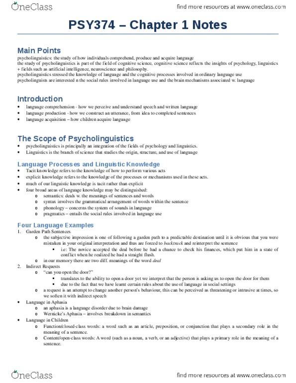 PSY374H5 Chapter Notes - Chapter 1: Centrality, Preposition And Postposition, Psycholinguistics thumbnail