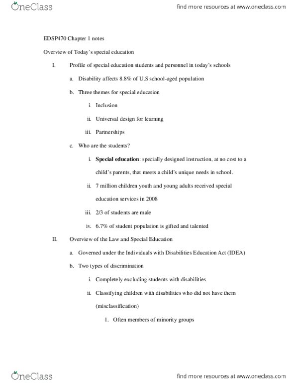EDSP 470 Chapter Notes - Chapter 1: Independent Living, Universal Design, Least Restrictive Environment thumbnail