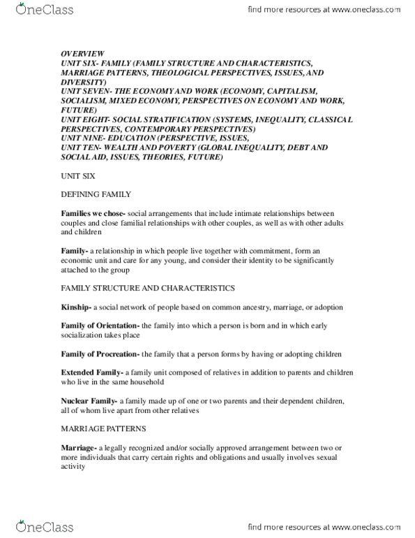 Study Guides for SOCI 1000 at Memorial University (MUN) OneClass