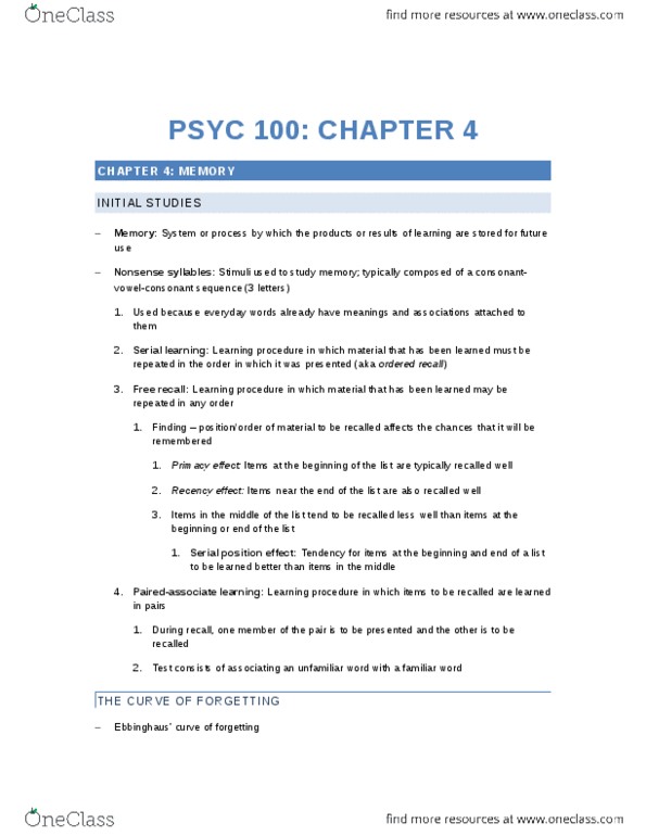PSYC 100 Chapter Notes - Chapter 4: Cognitive Interview, Hypnosis, Sensory System thumbnail