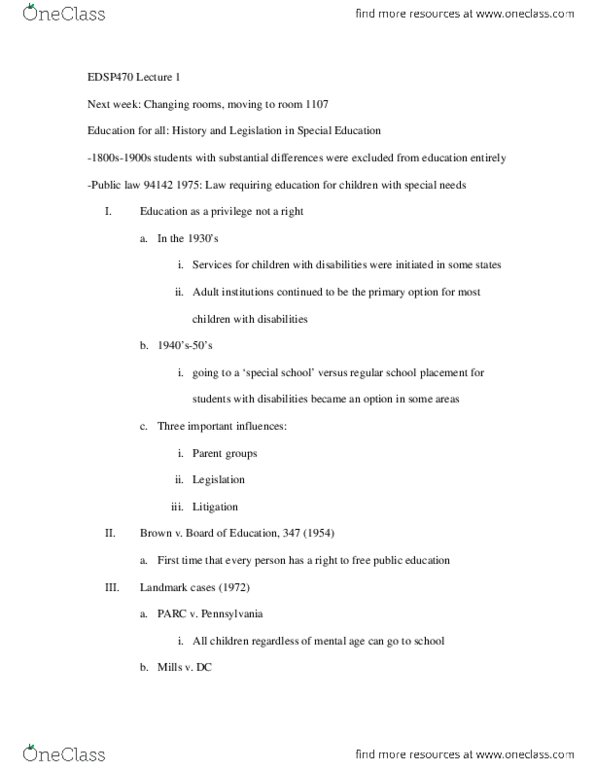 EDSP 470 Lecture Notes - Lecture 1: Educational Evaluation, National Reading Panel, Intellectual Disability thumbnail