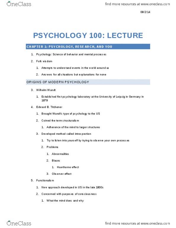 PSYC 100 Lecture Notes - Lecture 1: Wilhelm Wundt, New Approach, Max Wertheimer thumbnail