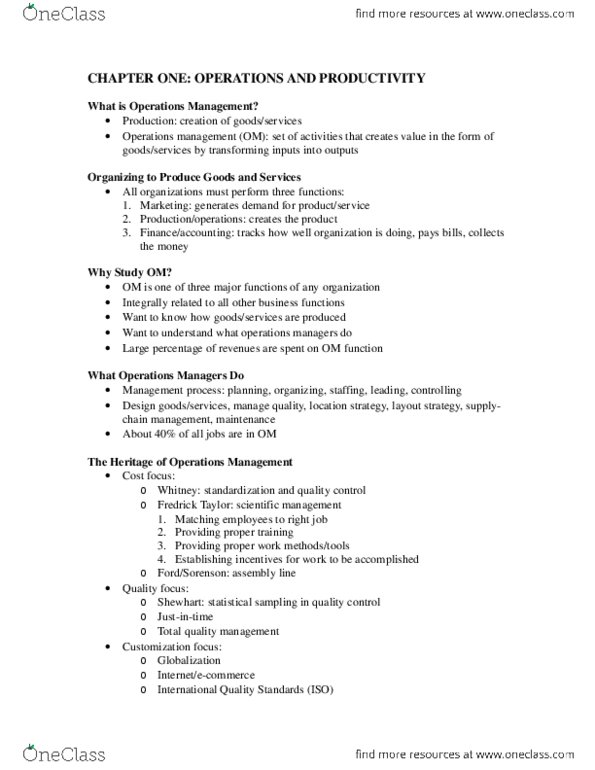 COMMERCE 4OB3 Chapter Notes - Chapter 1-4: Walter A. Shewhart, North American Free Trade Agreement, World Trade Organization thumbnail