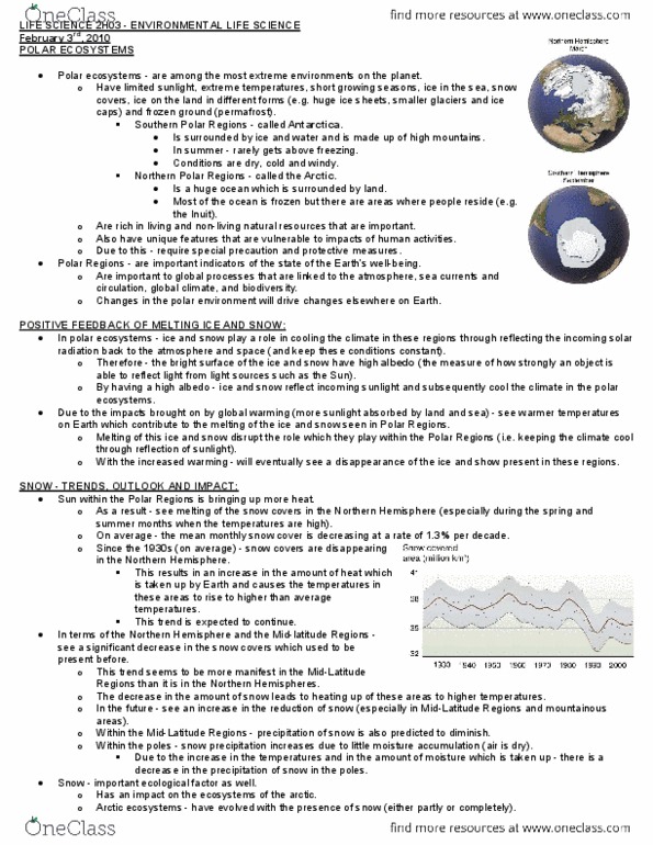 LIFESCI 2H03 Lecture Notes - Lecture 9: Ecos, Ablation Zone, Permafrost thumbnail