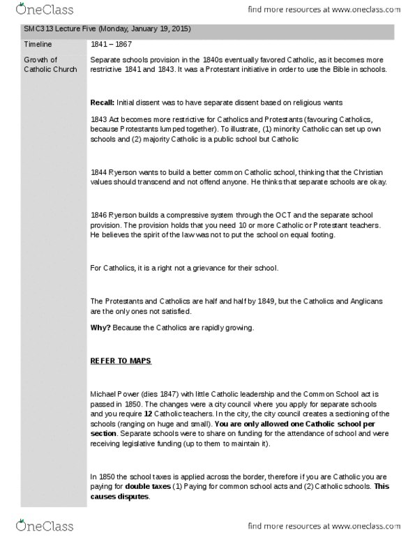 SMC313H1 Lecture Notes - Lecture 5: Lower Canada, Equal Footing, Separate School thumbnail