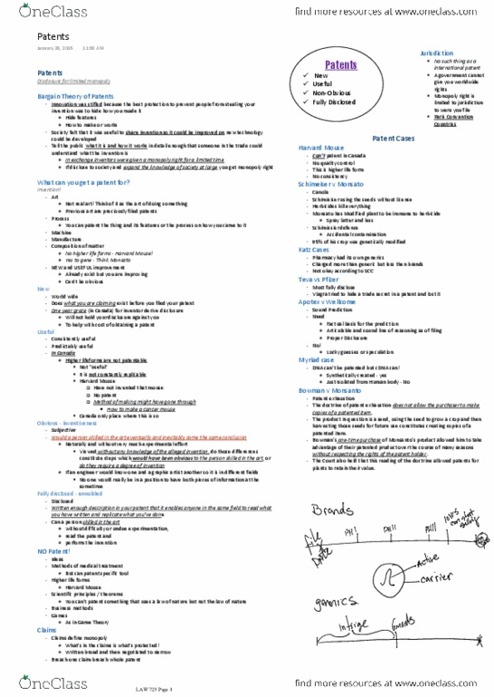 LAW 723 Lecture Notes - Lecture 1: Apotex, Oncomouse, Herbicide thumbnail