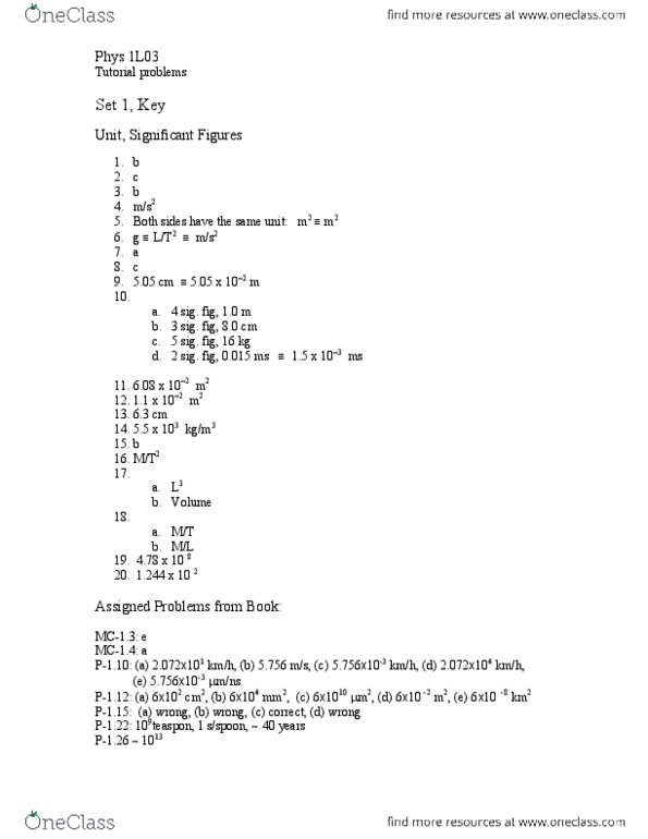 PHYSICS 1L03 Lecture 1: Set-1-Key.pdf thumbnail