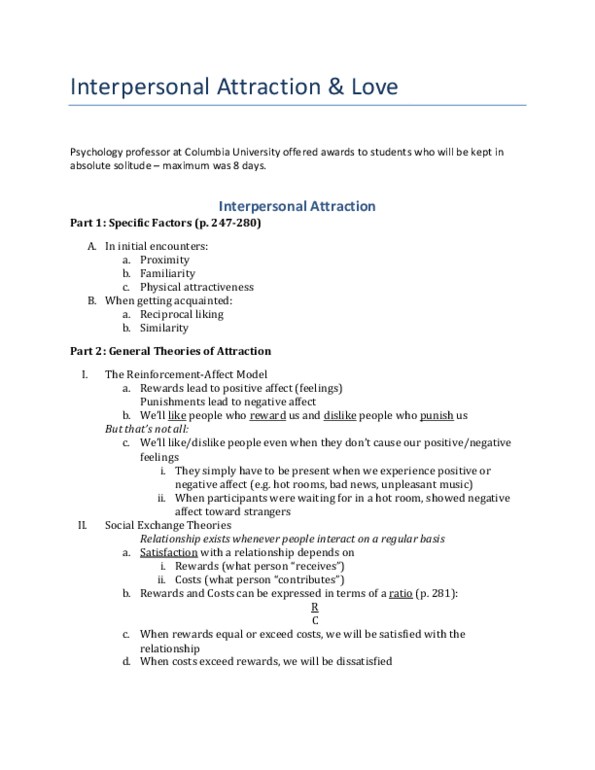 Psychology 2035A/B Lecture : Interpersonal Attraction and Love thumbnail