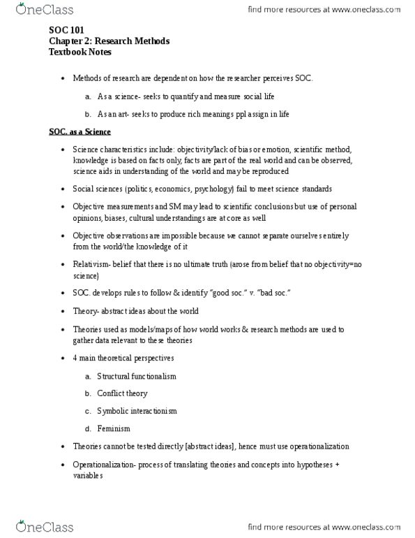 SOC101 Chapter Notes - Chapter 2: Face Validity, Structural Functionalism, External Validity thumbnail