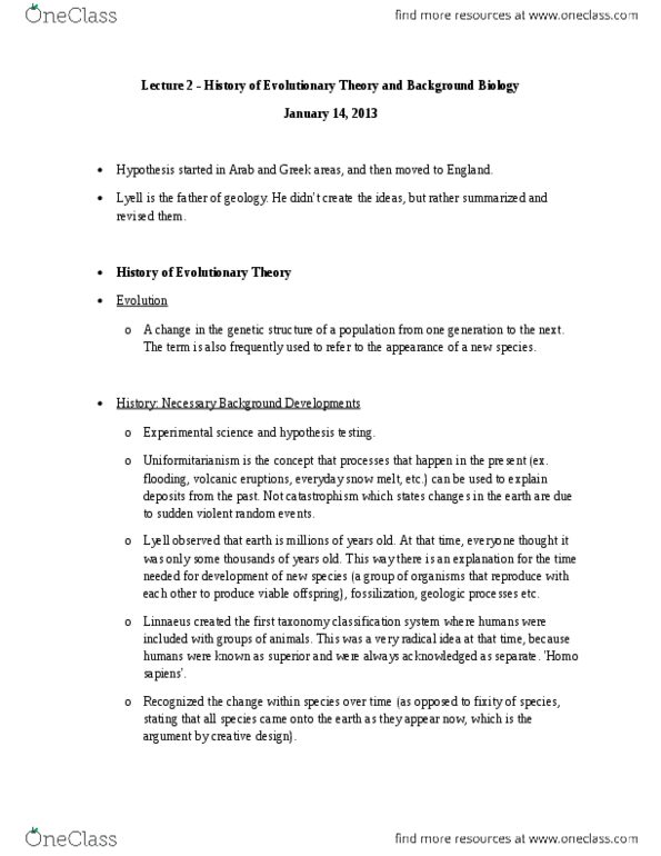 ANT101H5 Lecture Notes - Lecture 2: Carl Linnaeus, Experiment, Dna Replication thumbnail
