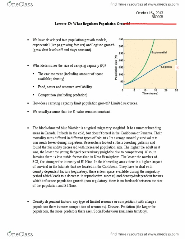 BIO205H5 Lecture Notes - Lecture 12: Logistic Function, Intraspecific Competition, Global Warming thumbnail