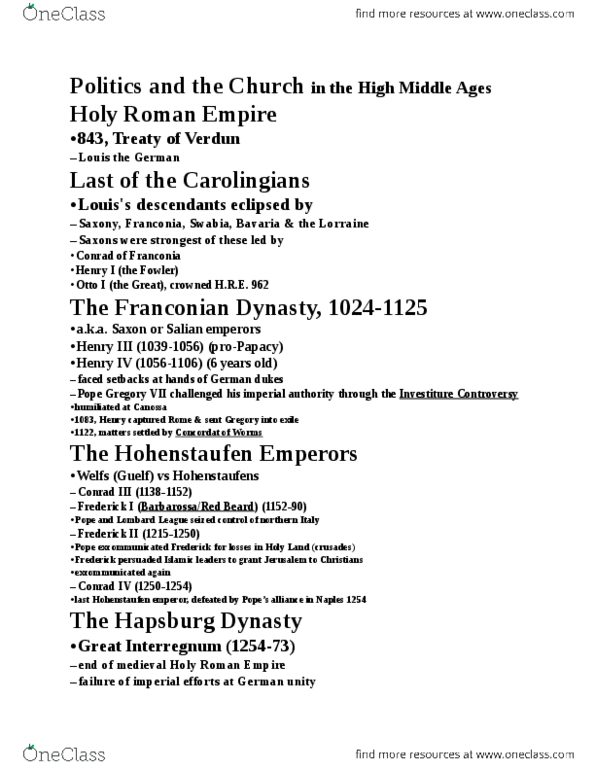 HIST110 Lecture Notes - Lecture 16: Vivar Del Cid, Guelphs And Ghibellines, Teutons thumbnail