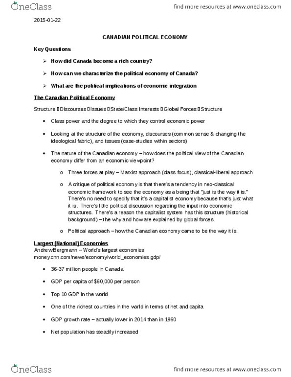 POL 4320 Lecture Notes - Lecture 2: Staples Thesis, Comparative Politics, Fraser Institute thumbnail