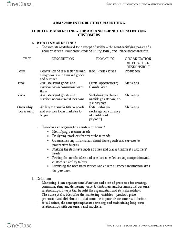 ADMS 2200 Chapter Notes - Chapter 1: Sobeys, Channel (Communications), Mobile Marketing thumbnail