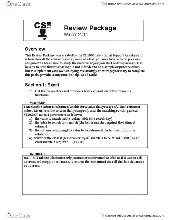 CS100 Final: Final+Review+Package+W2014+Solutions.pdf - OneClass