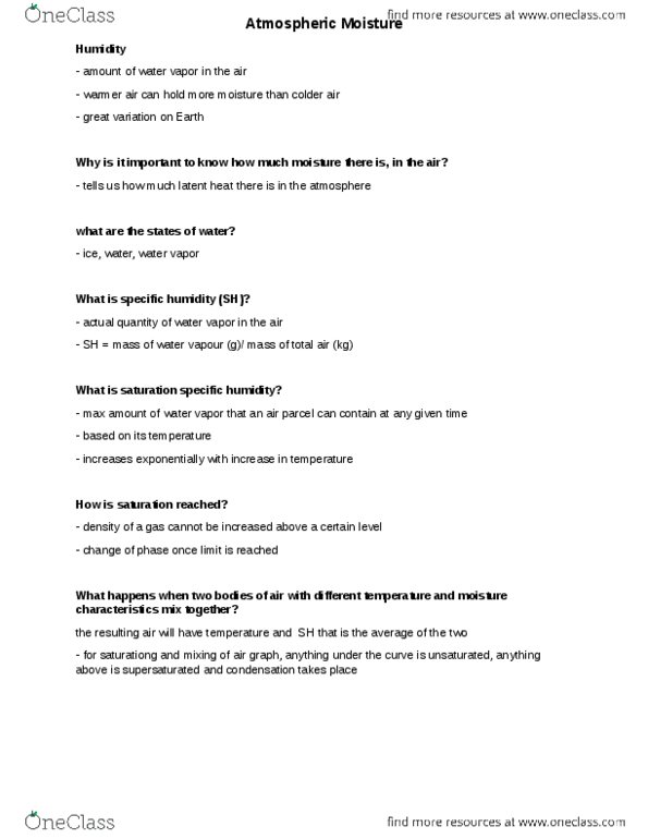 ENVIRSC 1A03 Lecture Notes - Lecture 2: Fluid Parcel, Humidity, Supersaturation thumbnail